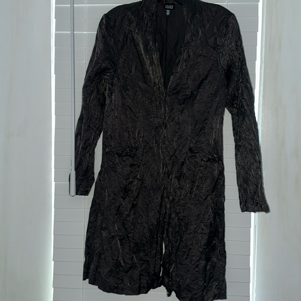 Eileen Fisher Cotton/Metallic Blend Wrinkle Jacket, Dark Plum Chocolate